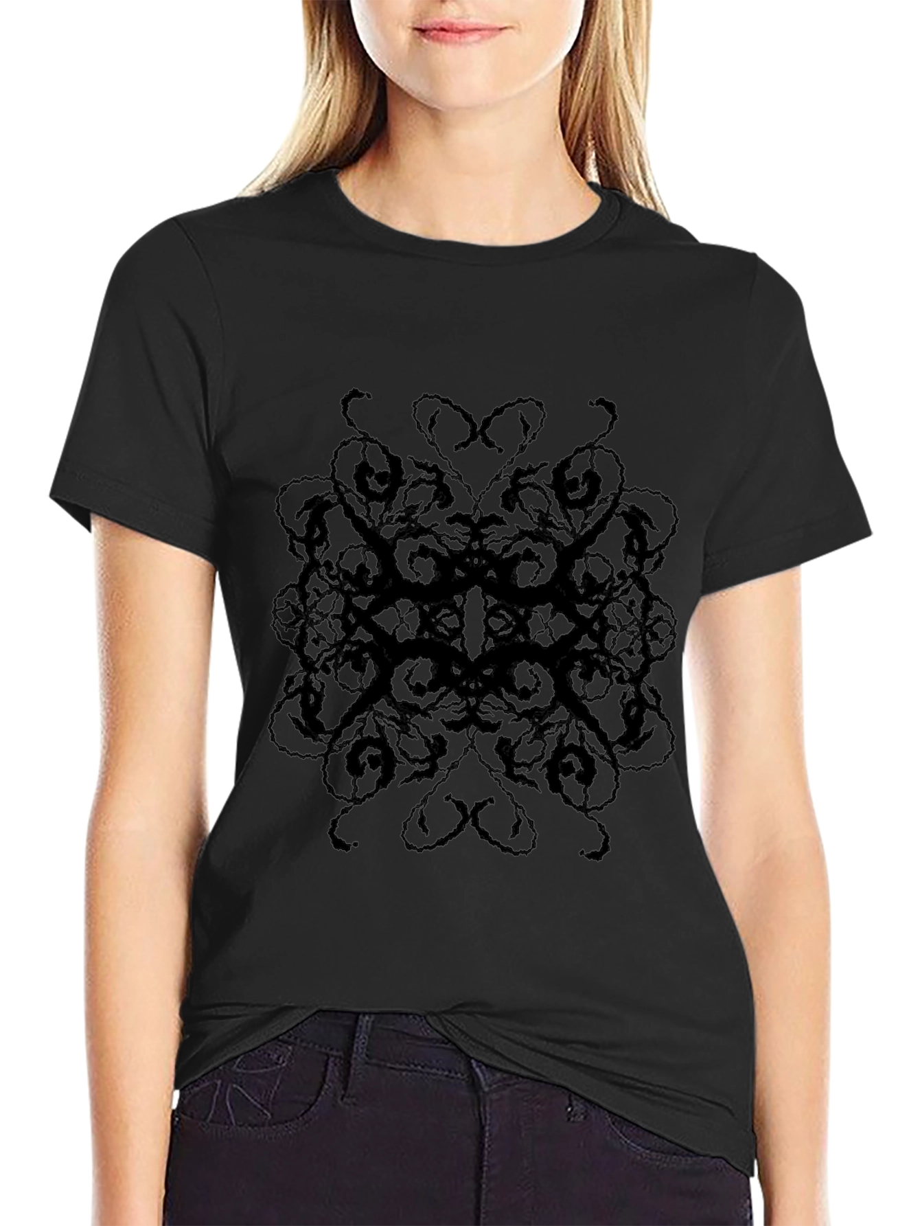 Mens Black Patterned T-Shirt - Casual Style