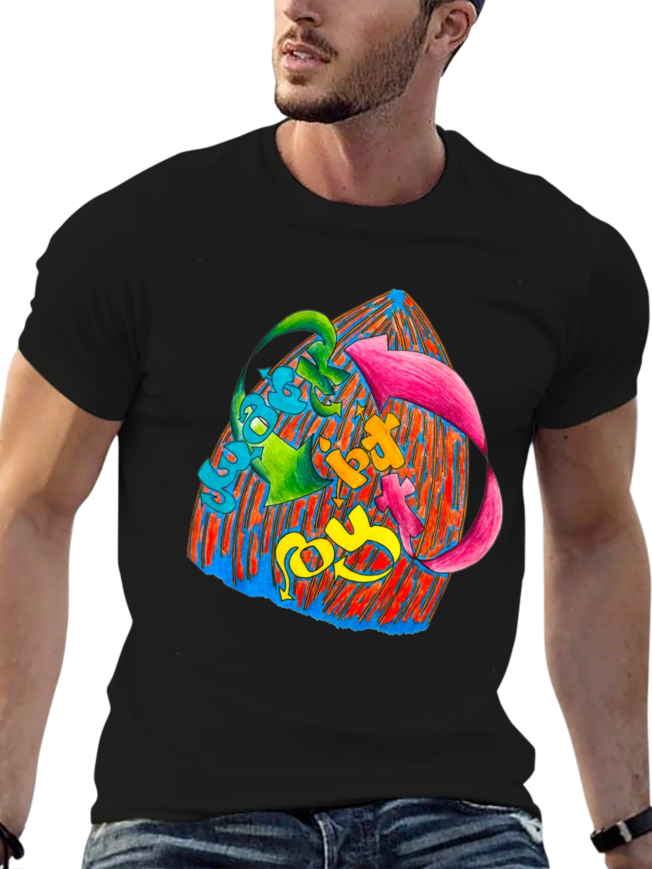 Vibrant Graphic Print Black T-Shirt