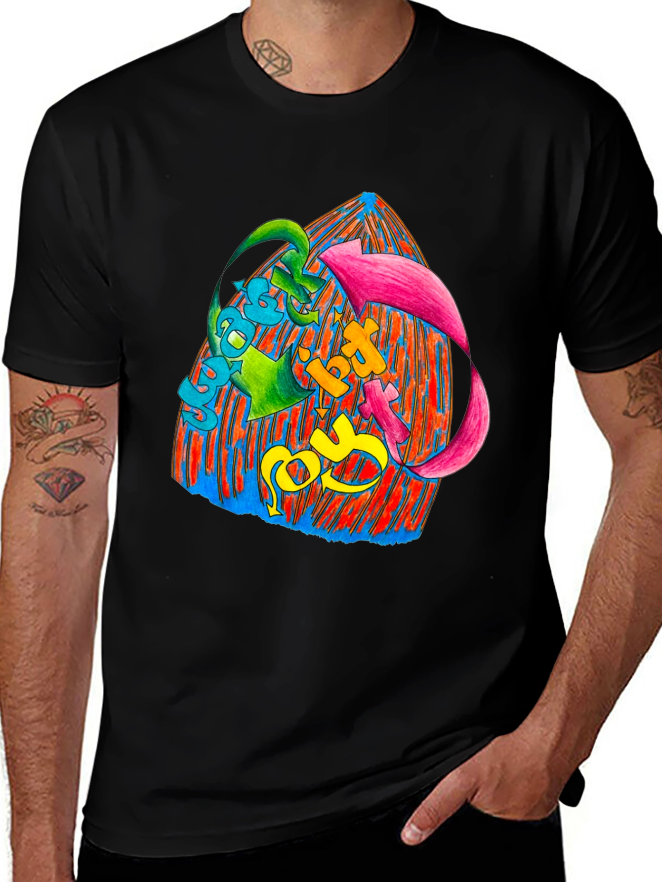 Vibrant Graphic Print Black T-Shirt