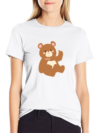 Cute Cartoon Bear Graphic Tee - Black