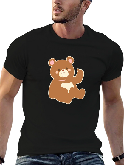 Cute Cartoon Bear Graphic Tee - Black
