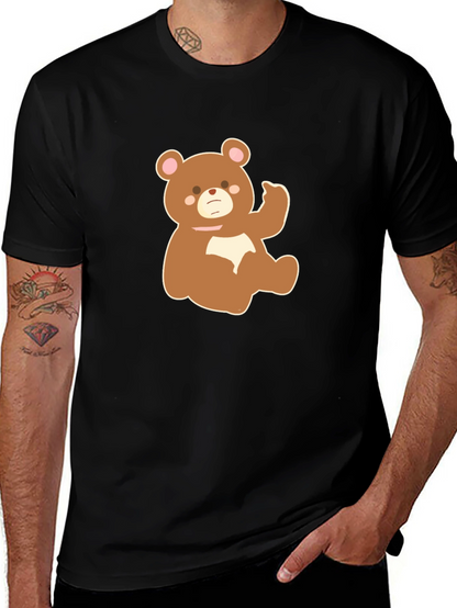 Cute Cartoon Bear Graphic Tee - Black