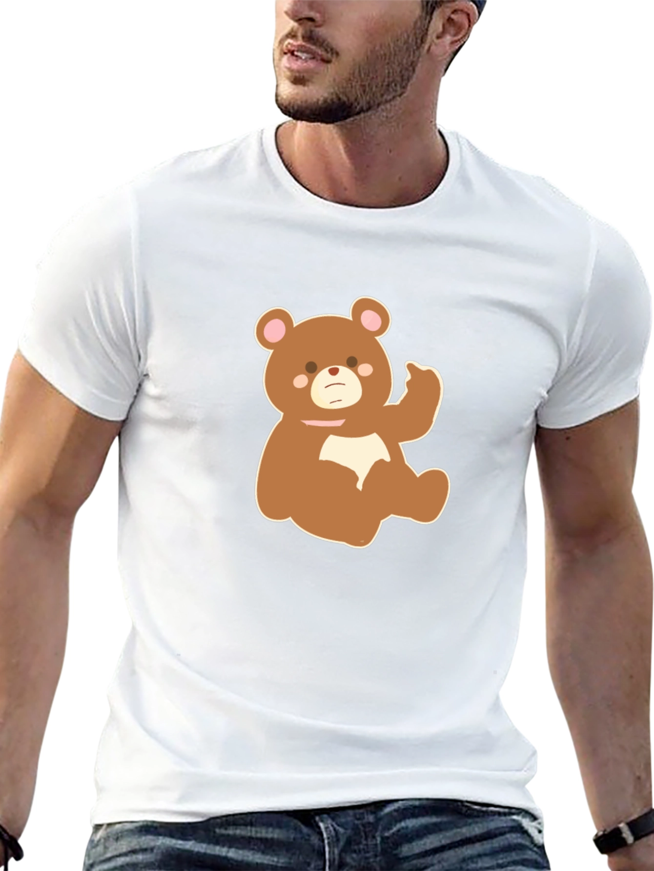 Cute Cartoon Bear Graphic Tee - Black