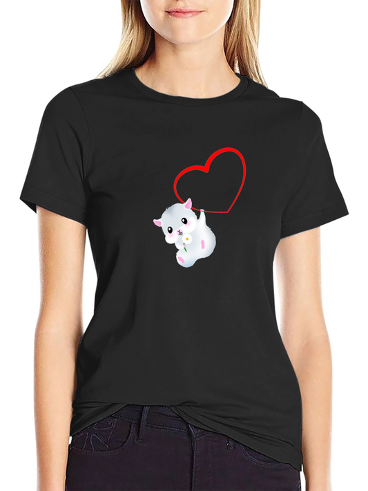 Cute Hamster Heart Graphic Black T-Shirt