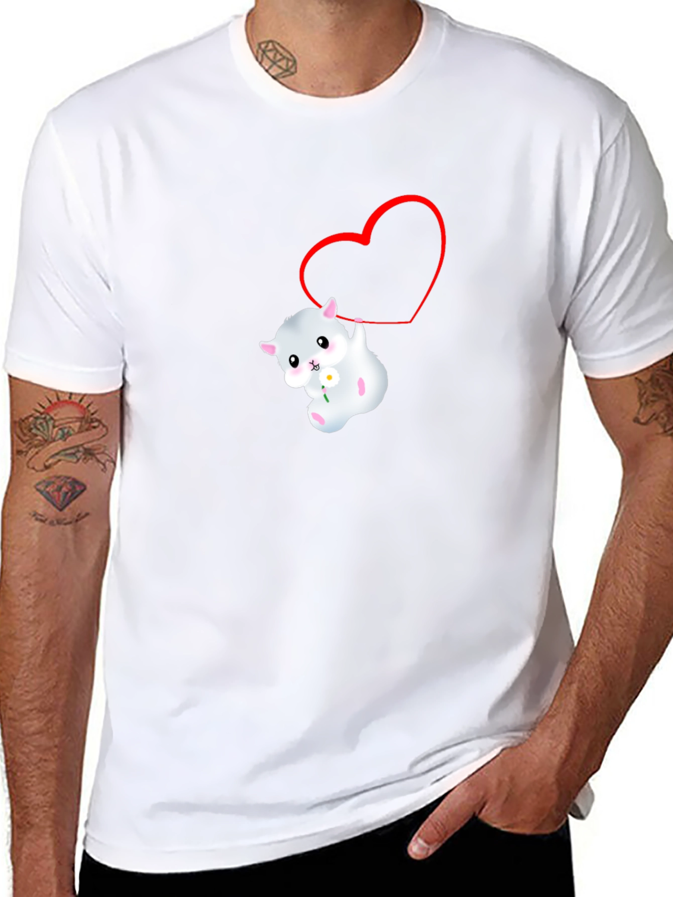 Cute Hamster Heart Graphic Black T-Shirt