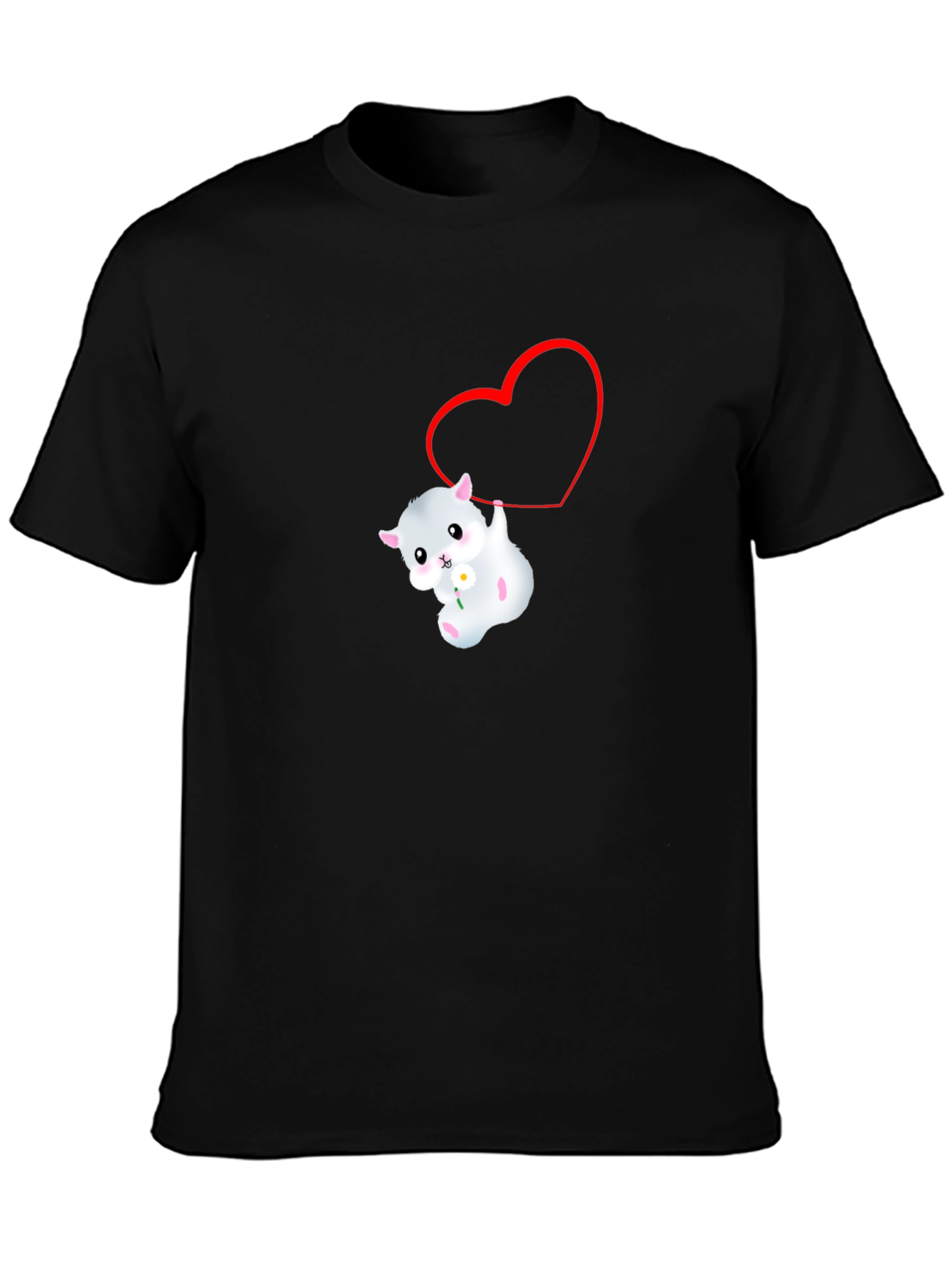 Cute Hamster Heart Graphic Black T-Shirt