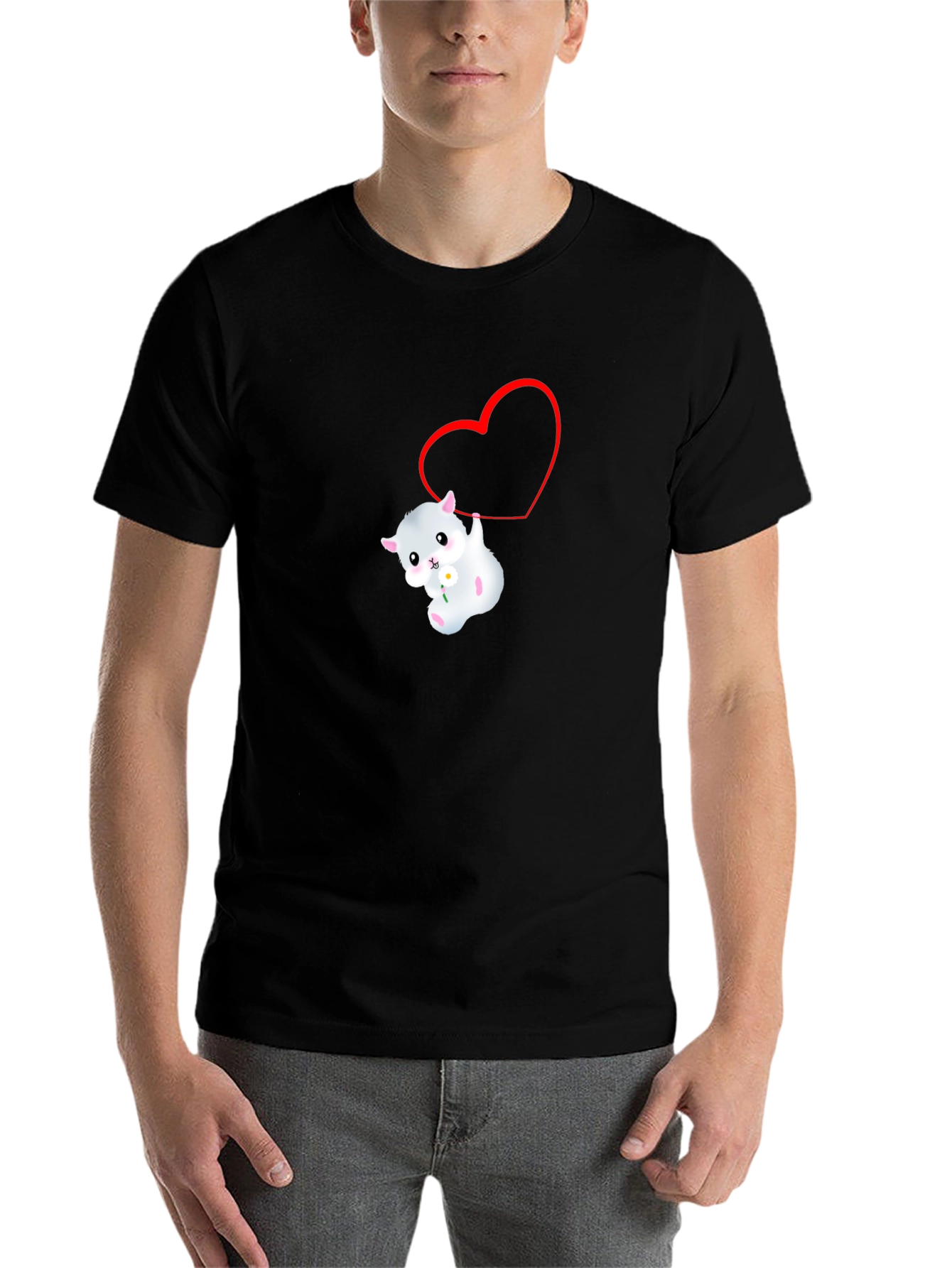 Cute Hamster Heart Graphic Black T-Shirt