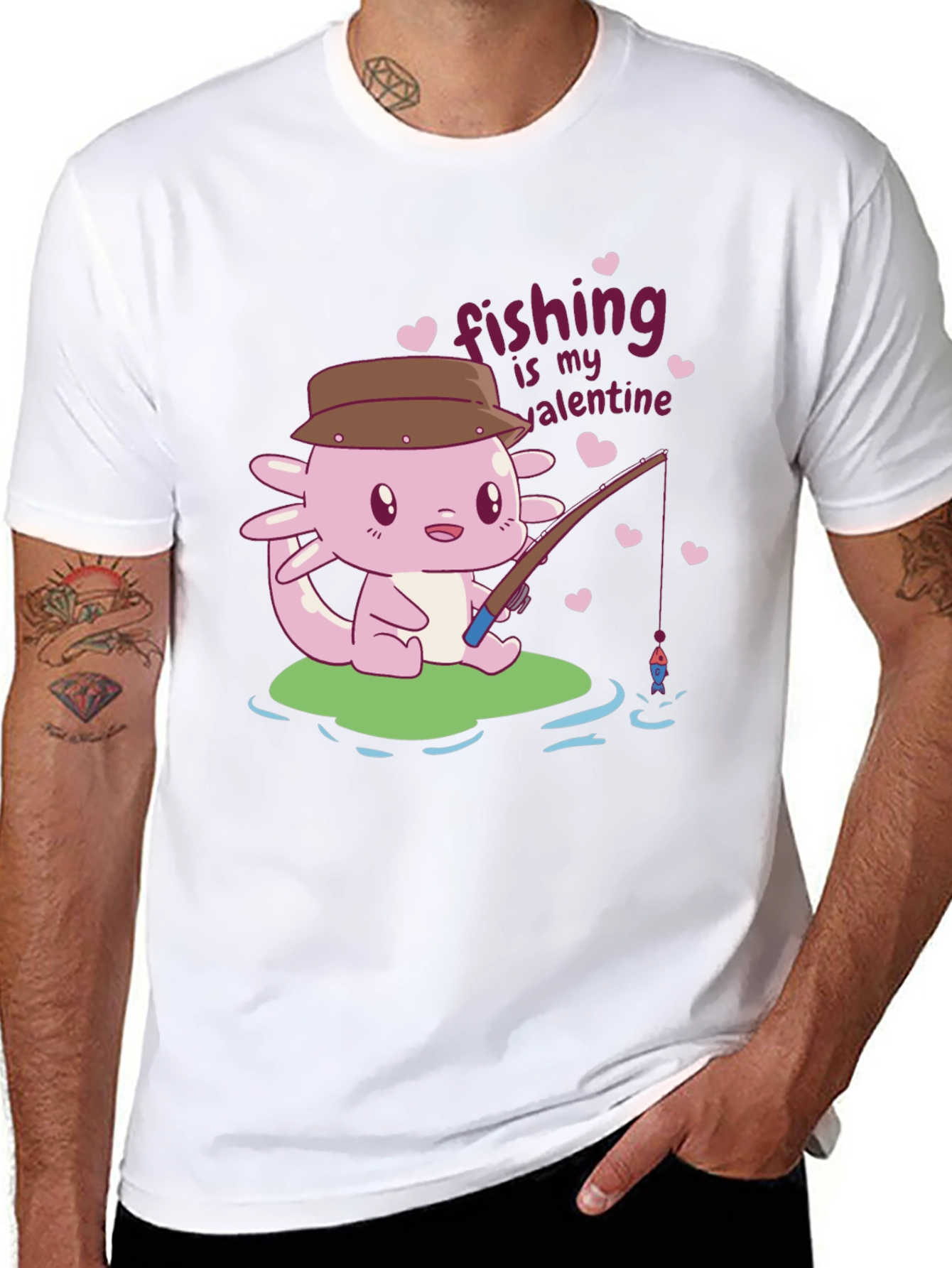 Fishing is My Valentine Axolotl Graphic Tee