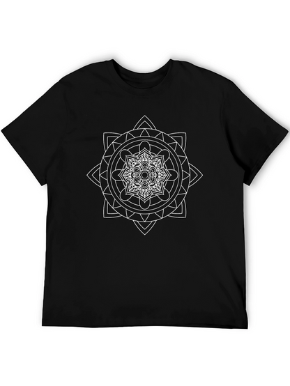 Geometric Mandala Graphic Tee - Black Cotton T-Shirt