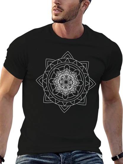 Geometric Mandala Graphic Tee - Black Cotton T-Shirt