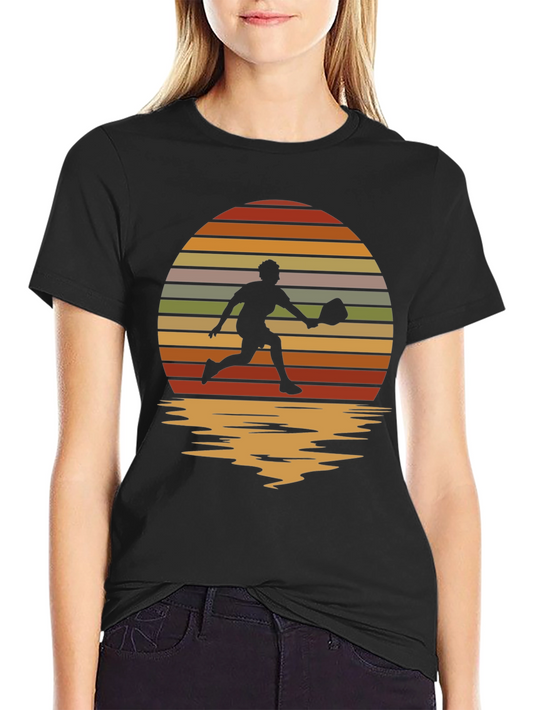 Retro Sunset Pickleball Player Graphic T-Shirt