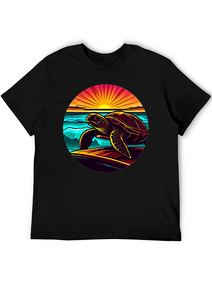Sunset Turtle Graphic Tee - Beach Style