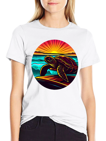 Sunset Turtle Graphic Tee - Beach Style