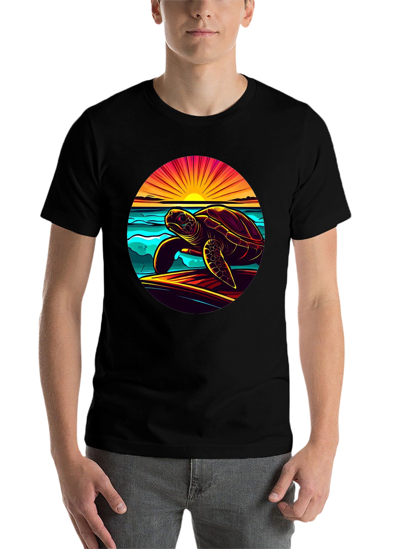 Sunset Turtle Graphic Tee - Beach Style