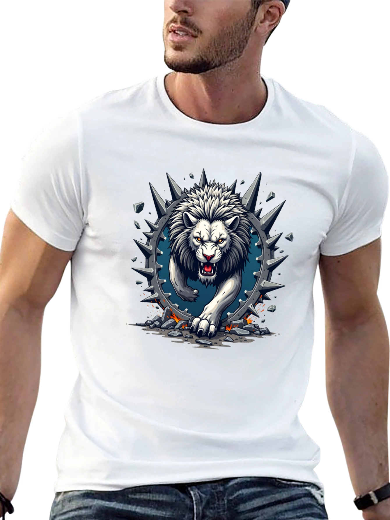 Lion Graphic Print Crew Neck Tee