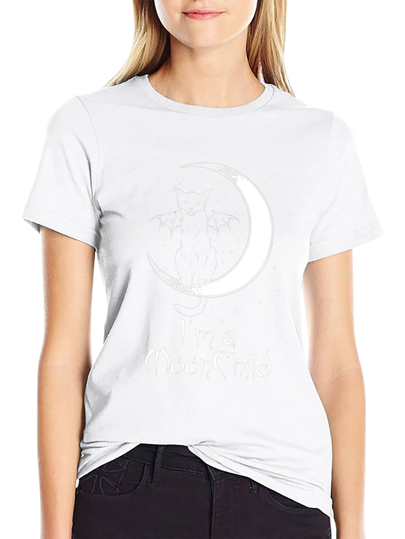 Moon Child Graphic T-Shirt - Black Cotton Tee