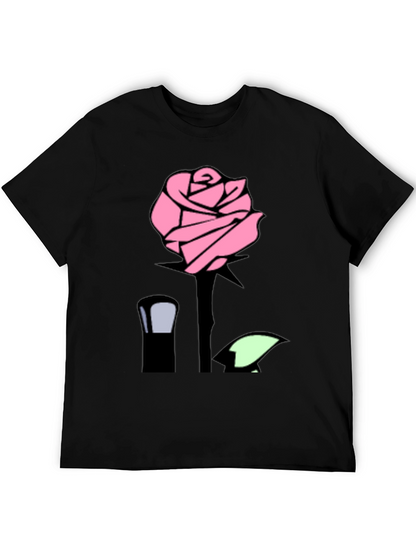 Pink Rose Graphic Black T-Shirt