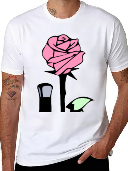 Pink Rose Graphic Black T-Shirt