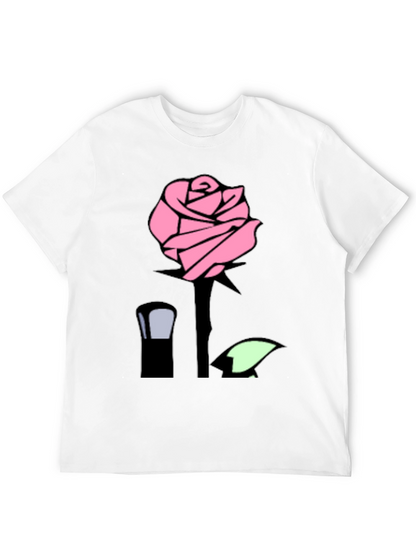 Pink Rose Graphic Black T-Shirt