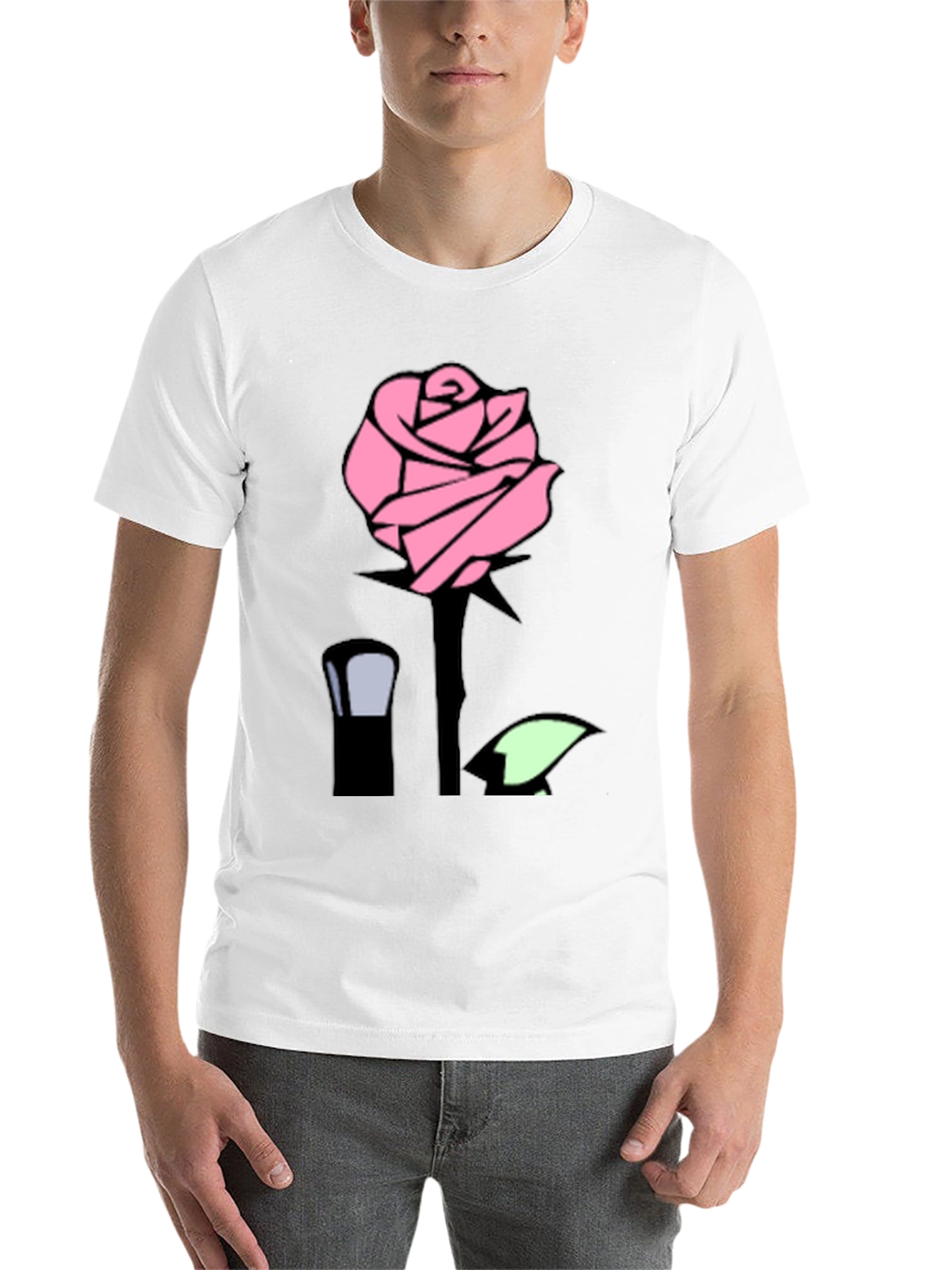 Pink Rose Graphic Black T-Shirt