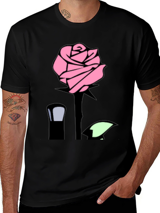 Pink Rose Graphic Black T-Shirt