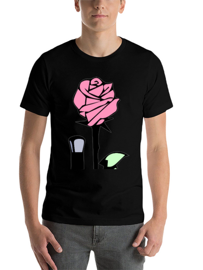 Pink Rose Graphic Black T-Shirt