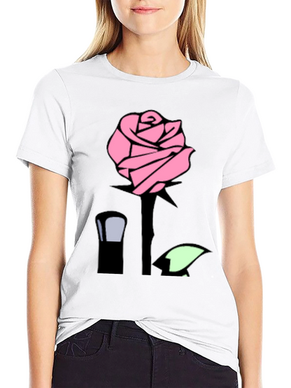 Pink Rose Graphic Black T-Shirt