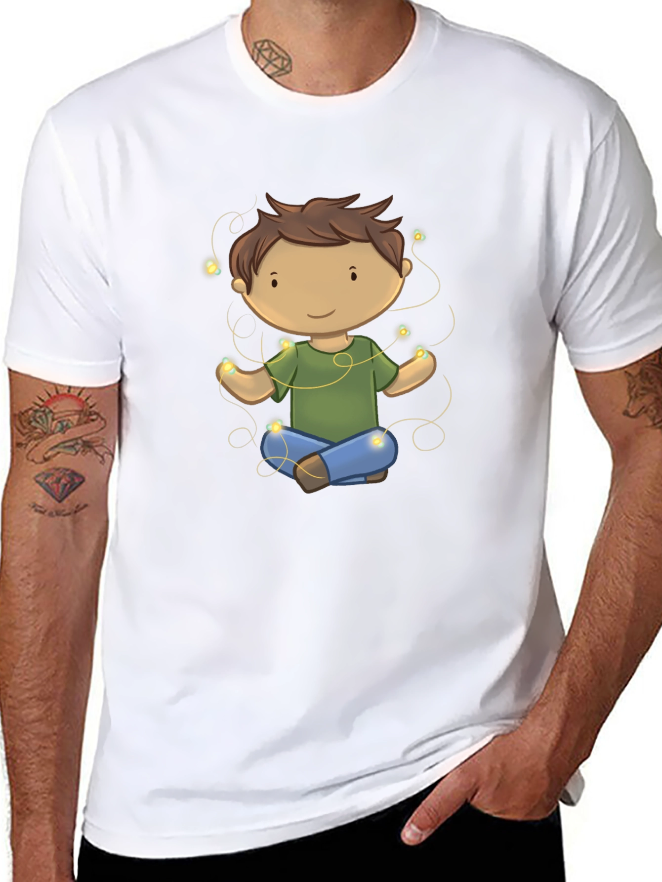 Meditating Kid Cartoon Black T-Shirt