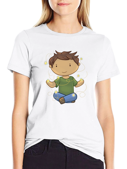 Meditating Kid Cartoon Black T-Shirt