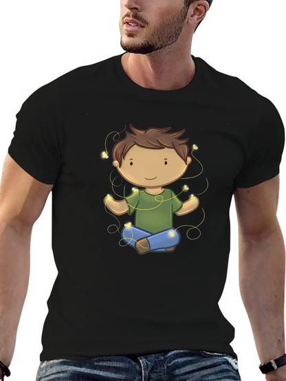 Meditating Kid Cartoon Black T-Shirt