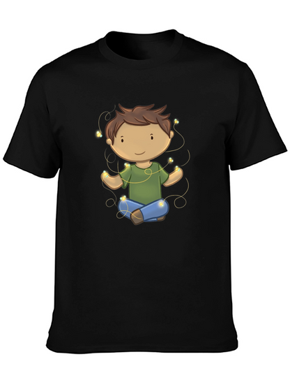 Meditating Kid Cartoon Black T-Shirt