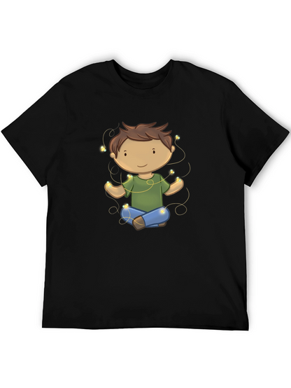 Meditating Kid Cartoon Black T-Shirt