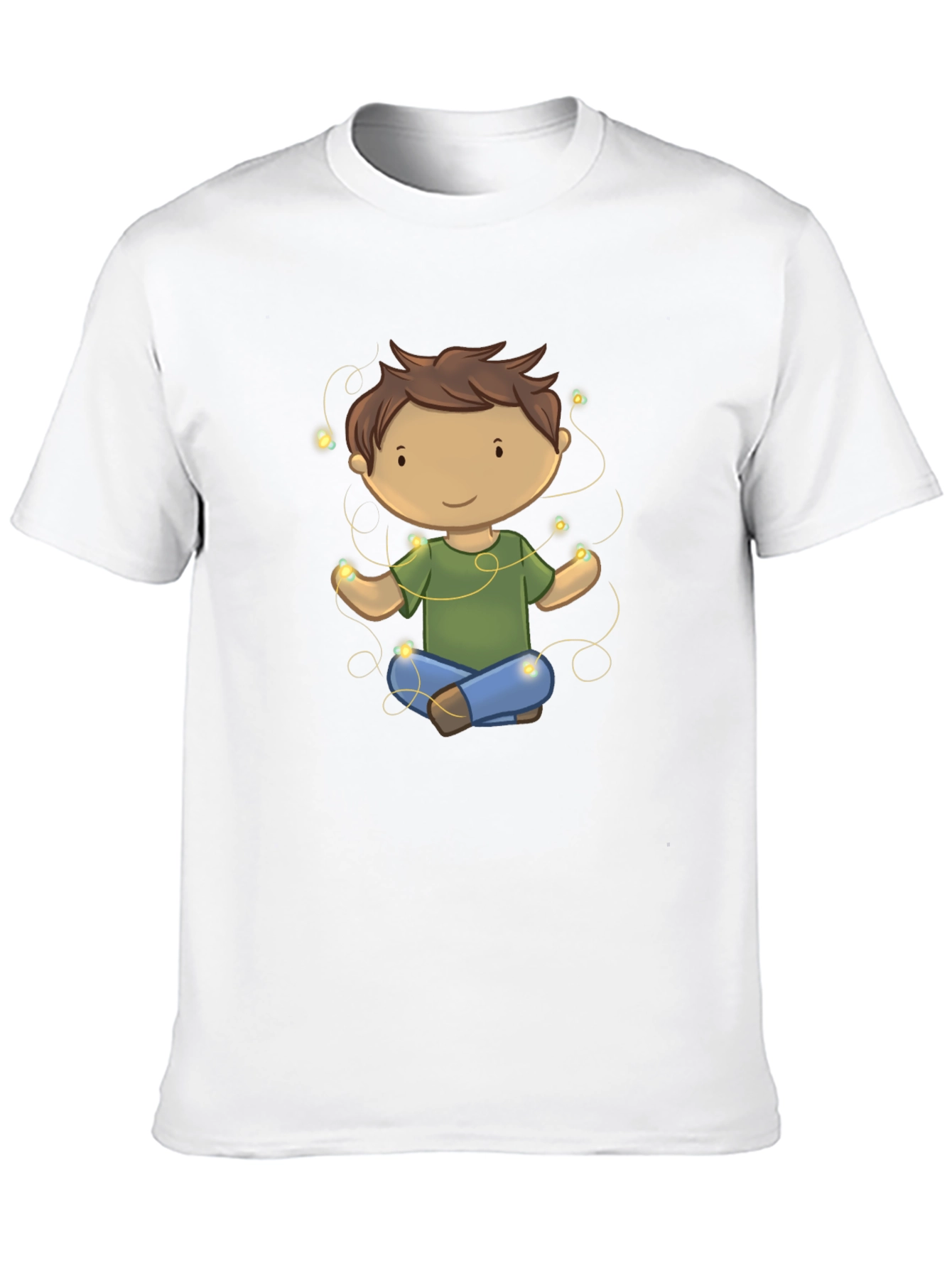 Meditating Kid Cartoon Black T-Shirt