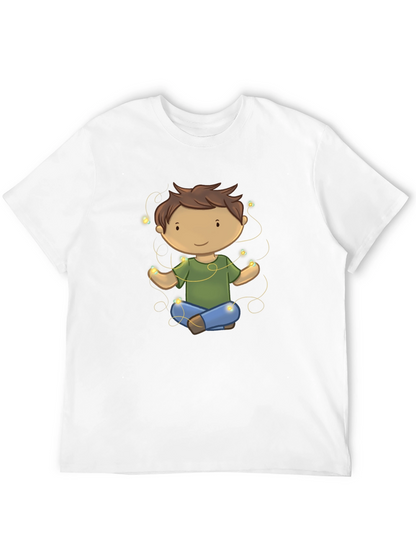 Meditating Kid Cartoon Black T-Shirt