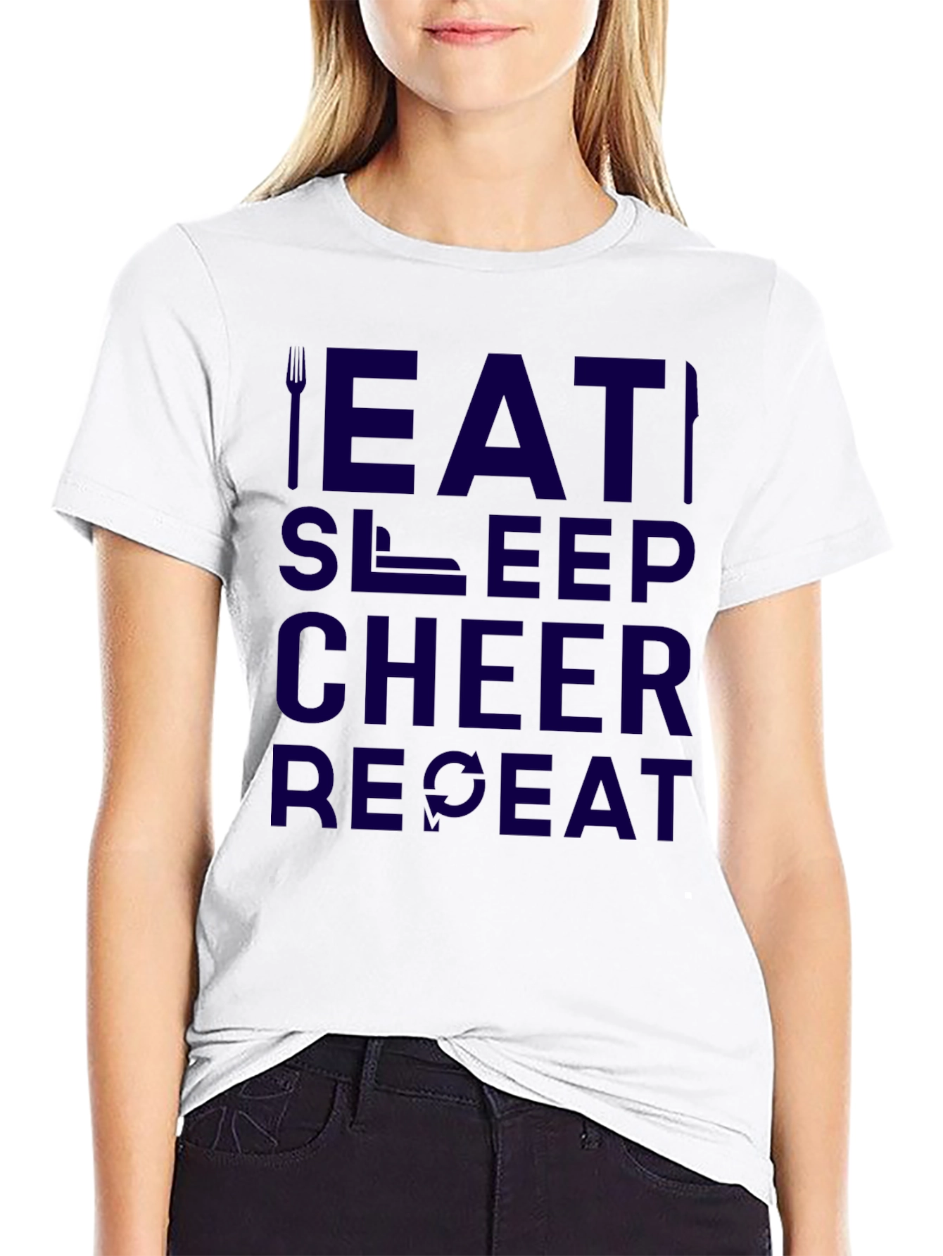 Eat Sleep Cheer Repeat Black Graphic Tee