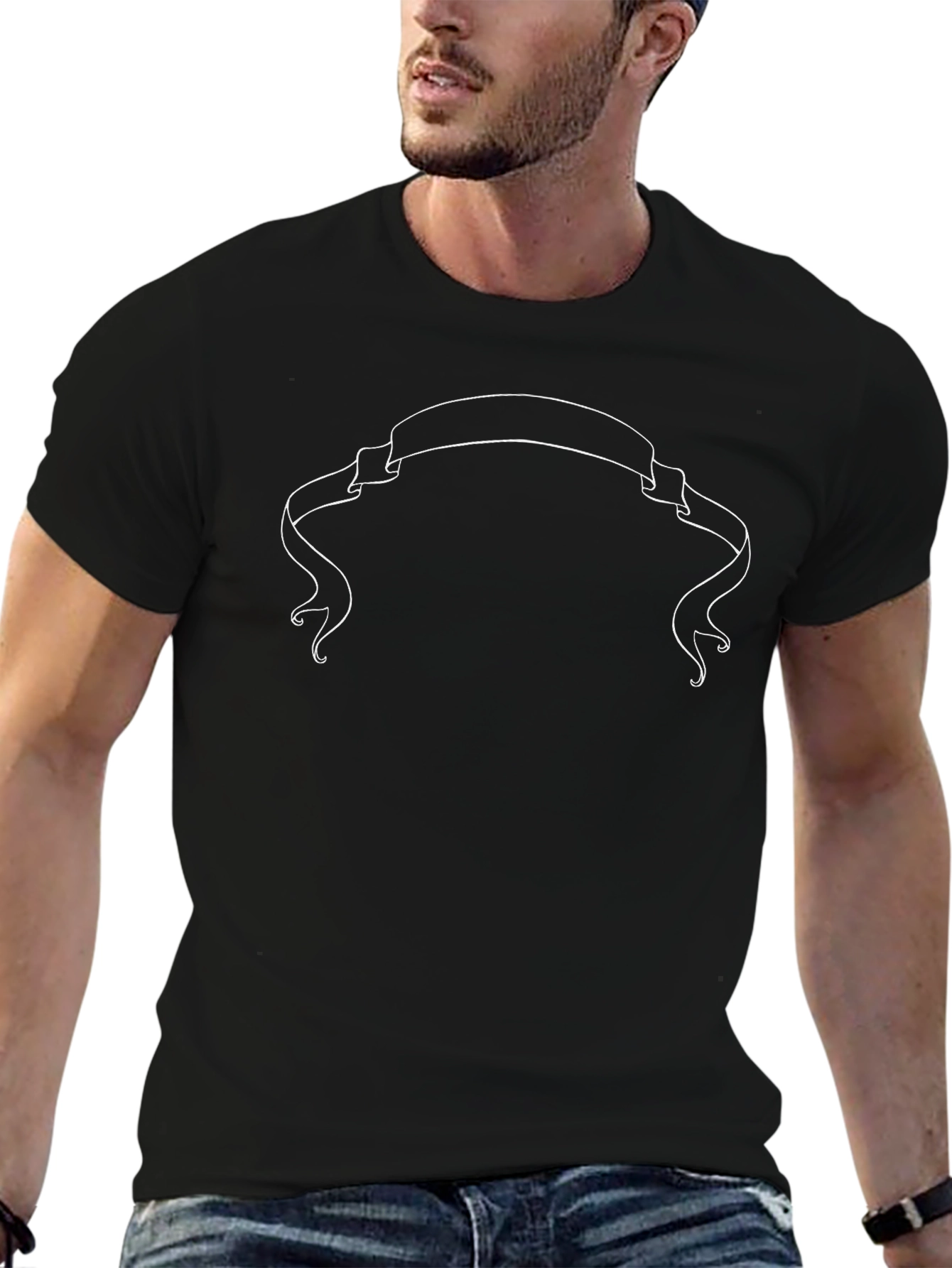 Mens Black T-Shirt with White Banner Design