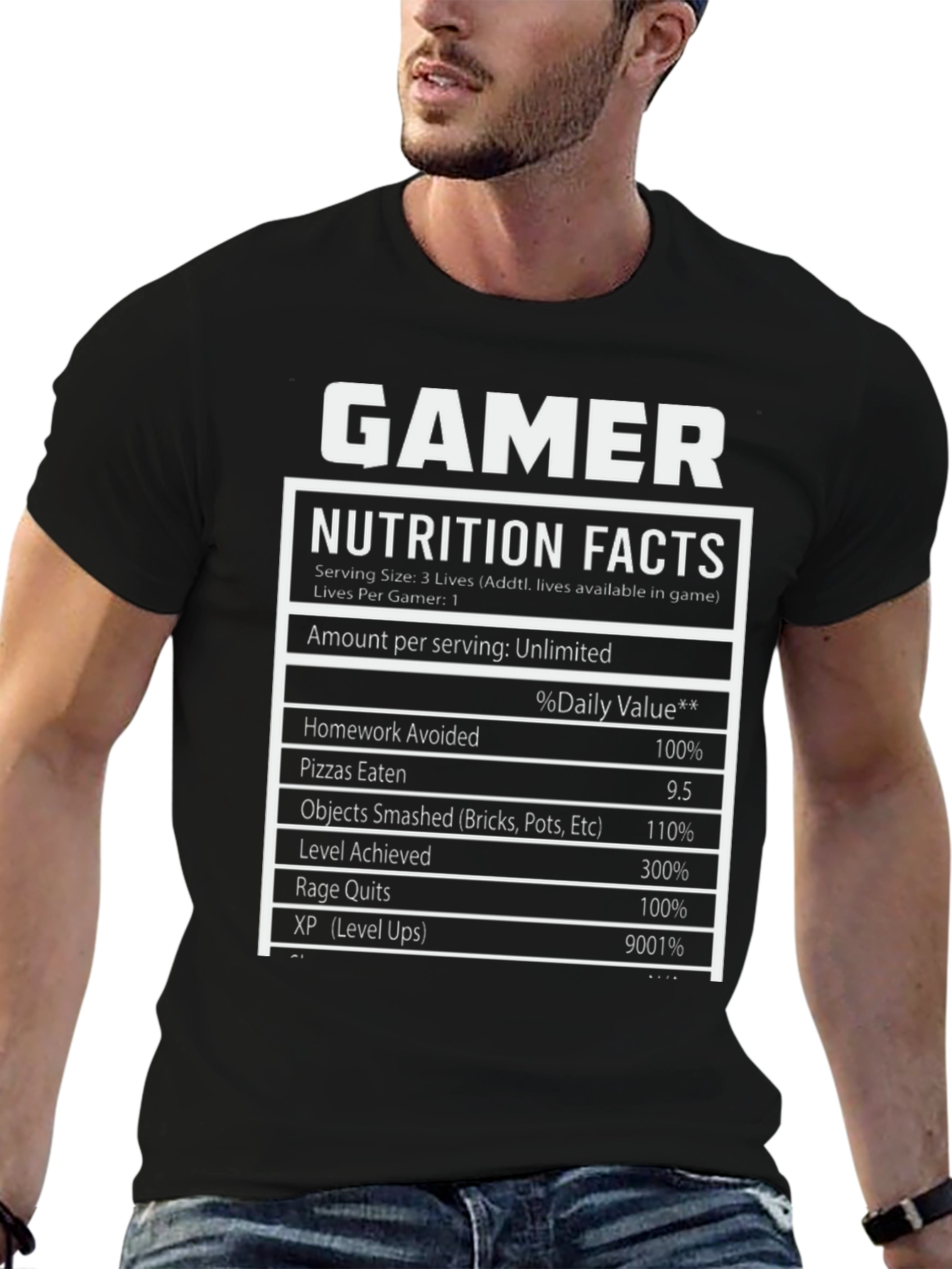 Gamer Nutrition Facts Black T-Shirt
