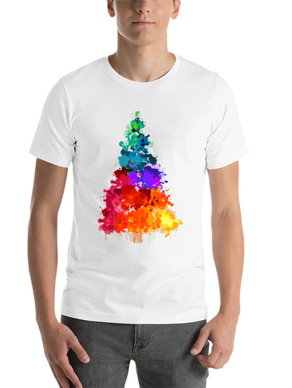 Rainbow Splatter Christmas Tree Black T-Shirt