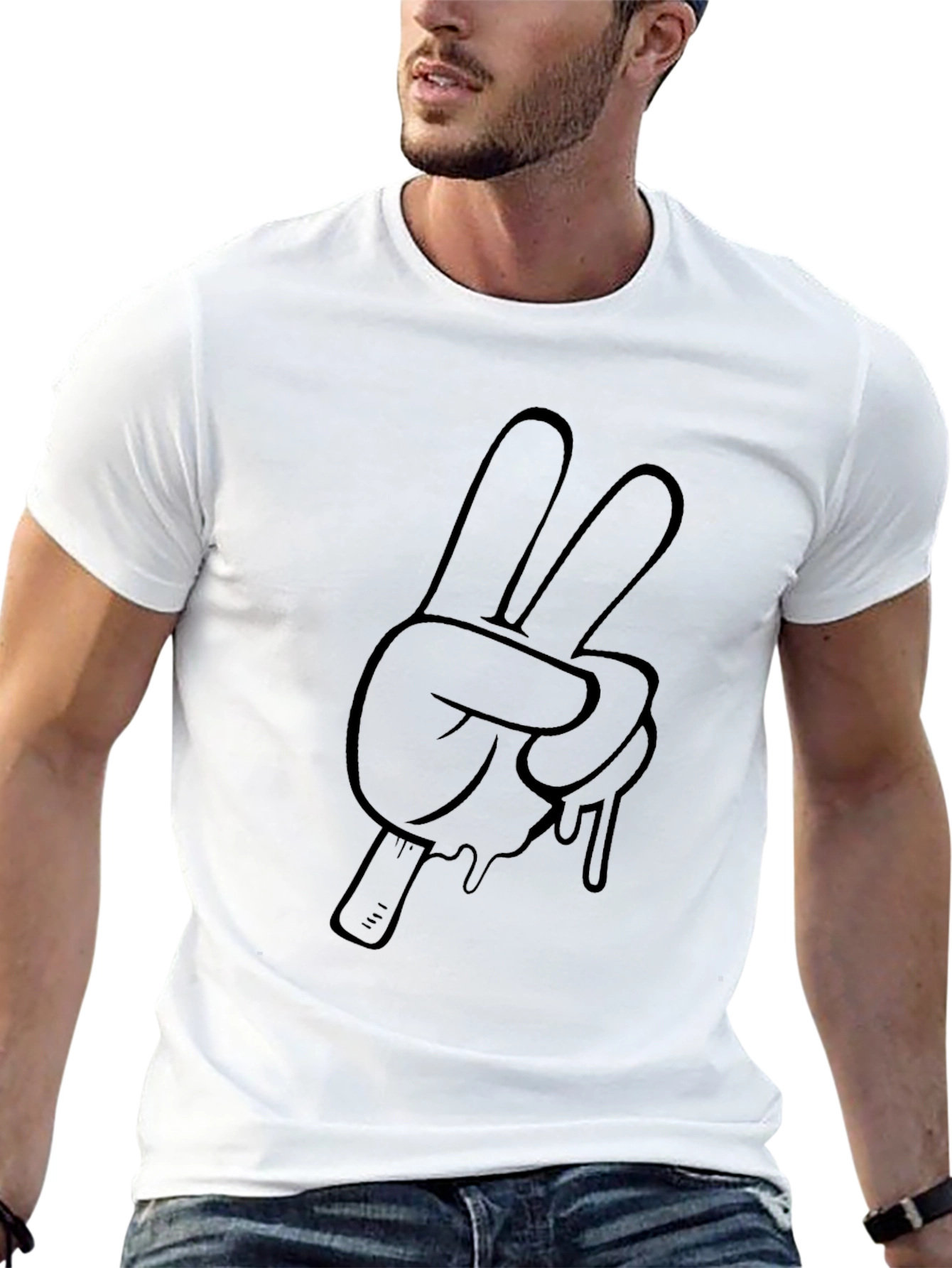 Peace Sign Cartoon Hand Graphic Tee - Black