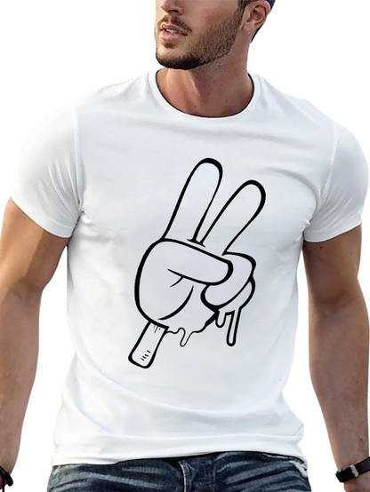 Peace Sign Cartoon Hand Graphic Tee - Black