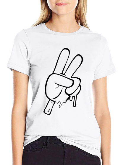 Peace Sign Cartoon Hand Graphic Tee - Black