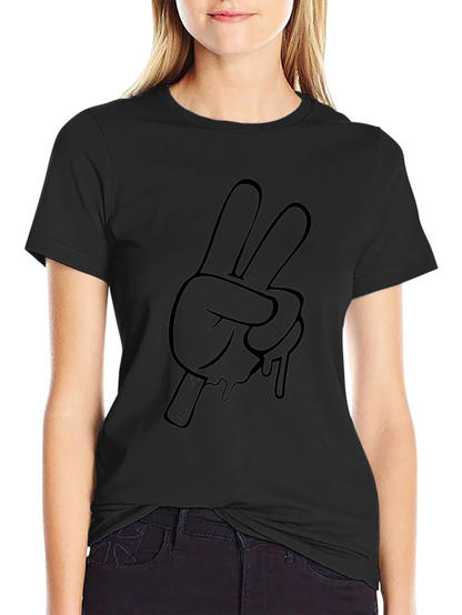 Peace Sign Cartoon Hand Graphic Tee - Black