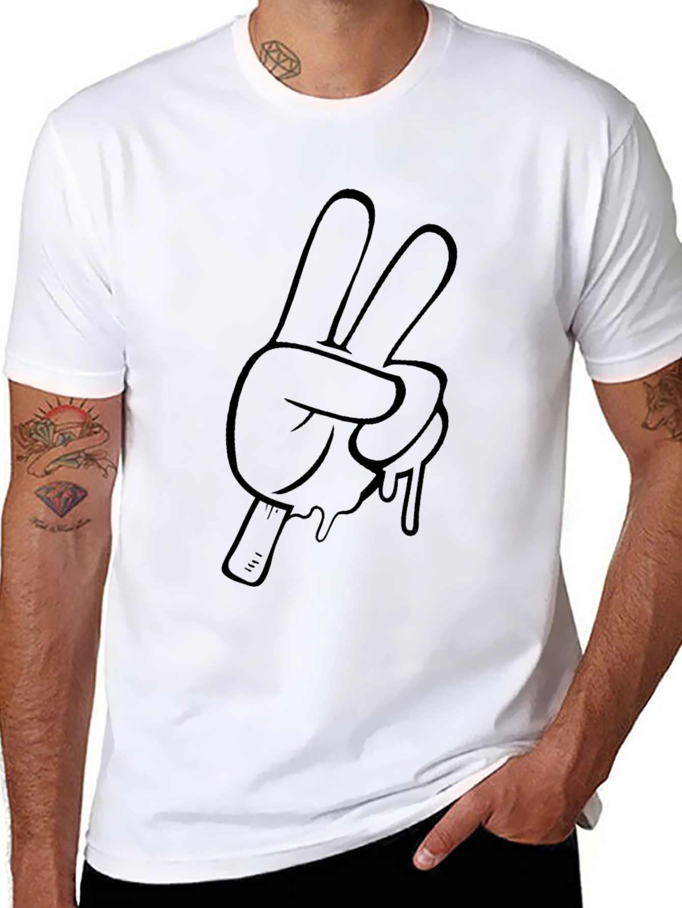 Peace Sign Cartoon Hand Graphic Tee - Black