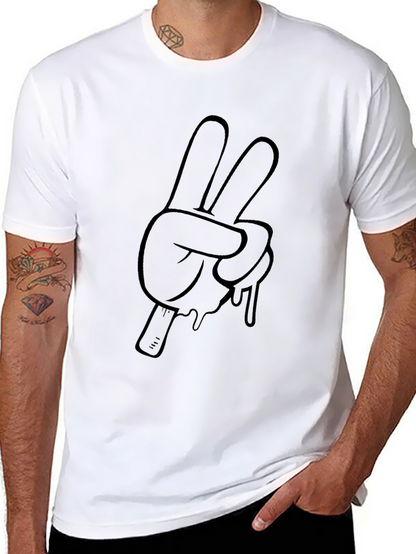 Peace Sign Cartoon Hand Graphic Tee - Black