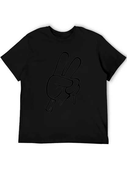 Peace Sign Cartoon Hand Graphic Tee - Black