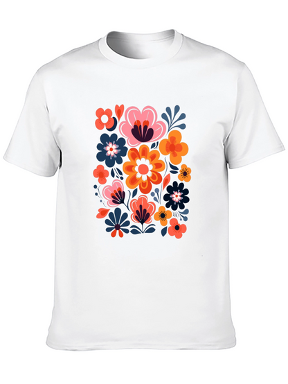 Floral Print Black Crew Neck Tee