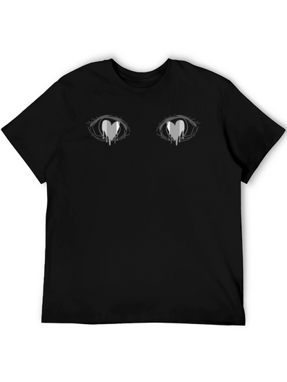 Anime Eyes Heart Tears Graphic Black T-Shirt