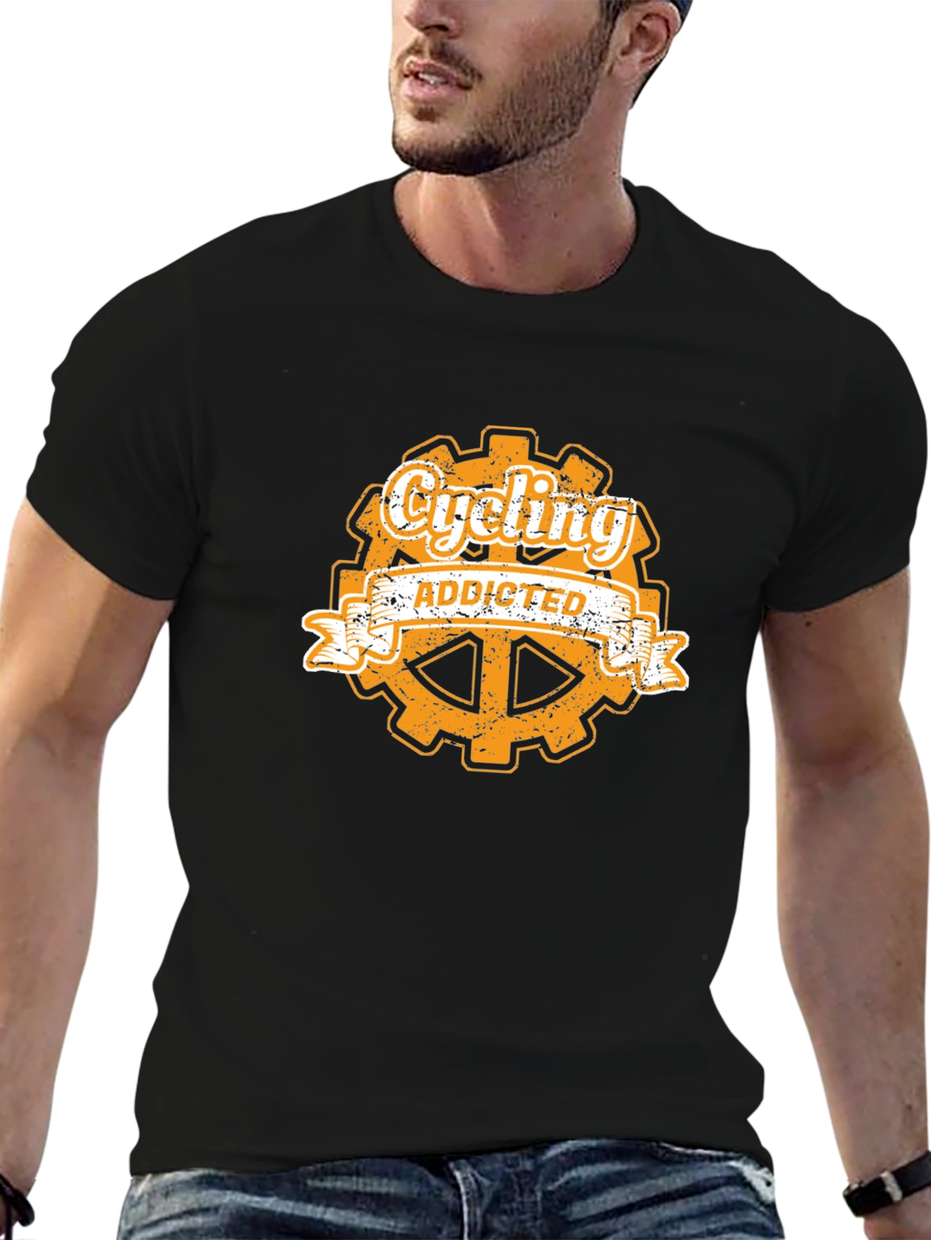 Cycling Addicted Graphic Tee - Black Cotton T-Shirt