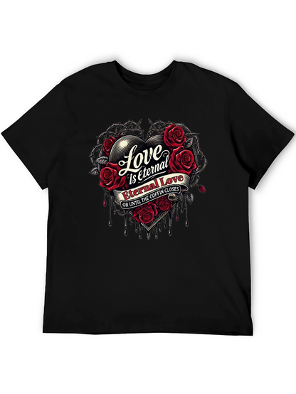 Eternal Love Rose Heart Graphic Black T-Shirt