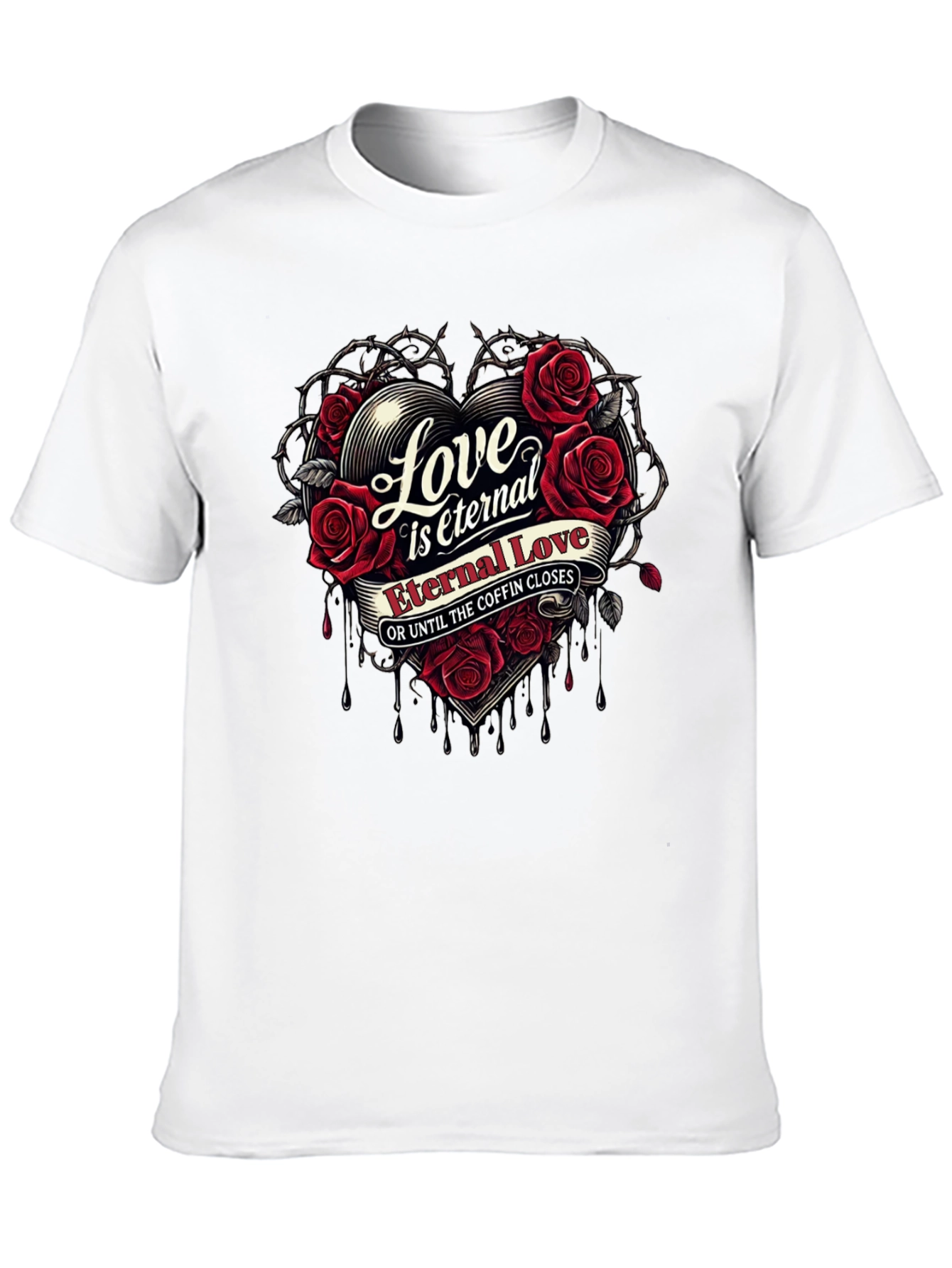 Eternal Love Rose Heart Graphic Black T-Shirt